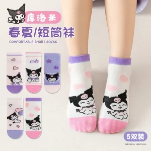5Pairs Children Baby Socks Sanrio Kuromi Mymelody Pochacco Hello Kitty Short Socks Cartoon Cotton Kids Socks